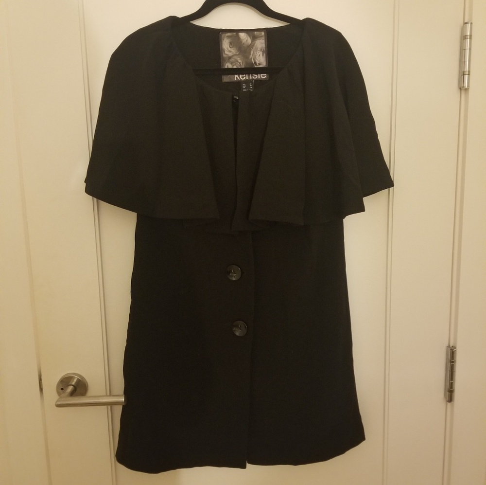 Black button down dress with ruffled cape sleeve